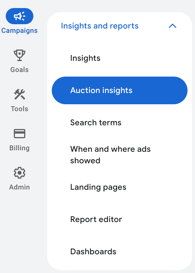 Auction Insights Navigation Menu - Data Bloo